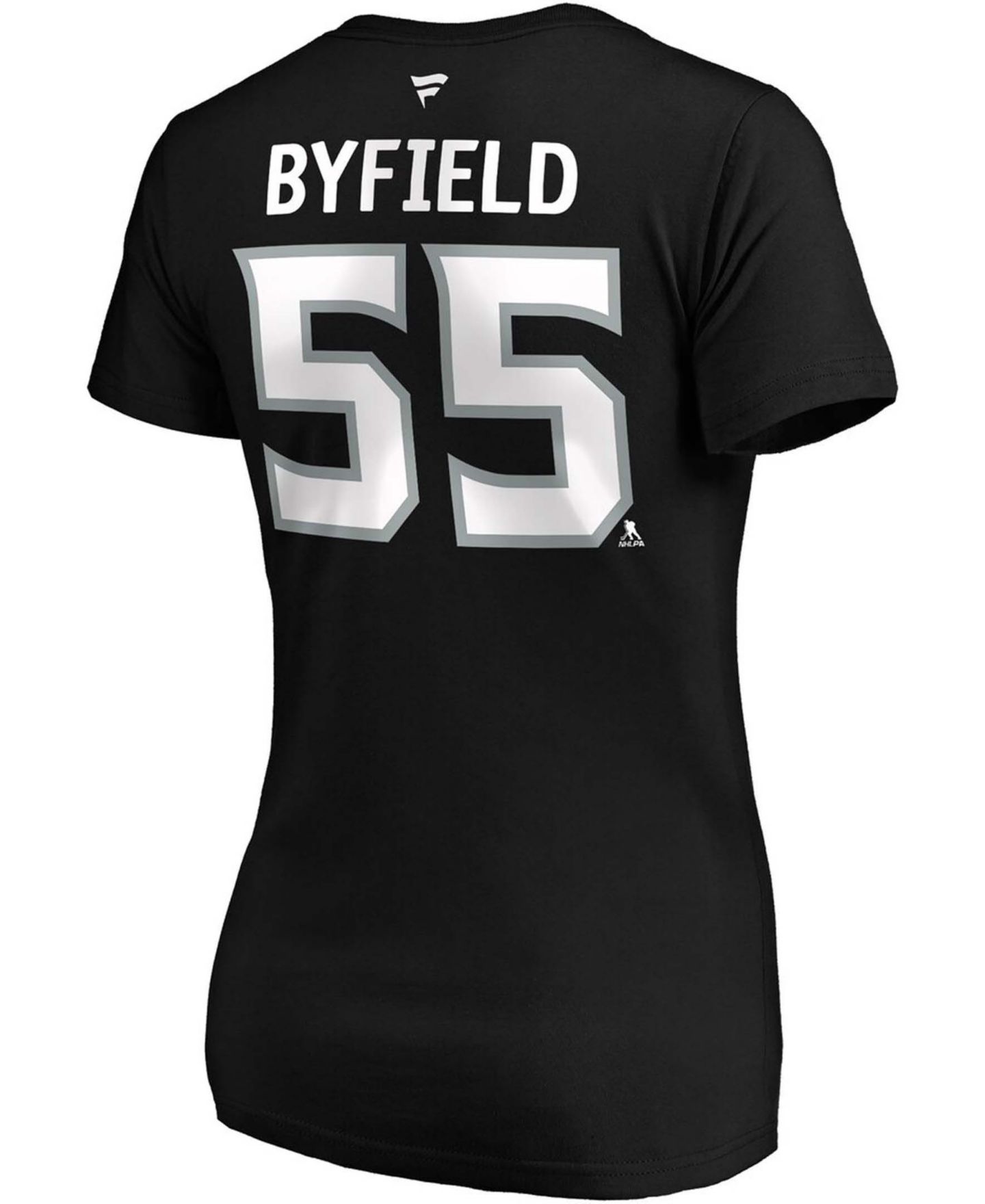 Женская футболка Fanatics Quinton Byfield Black Los Angeles Kings Authentic Stack Name and Number V-Neck — фото 3