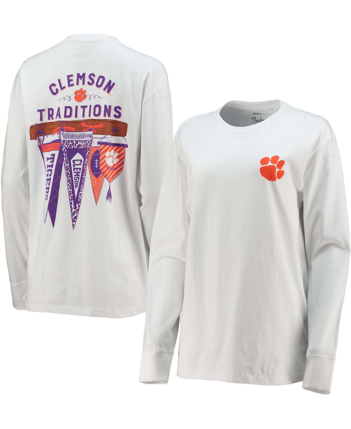 Women's White Clemson Tigers Traditions Pennant Long Sleeve T-shirt - White