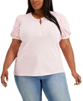 Style & Co - Plus Size Puff-Sleeve Solid Knit Poet Blouse
