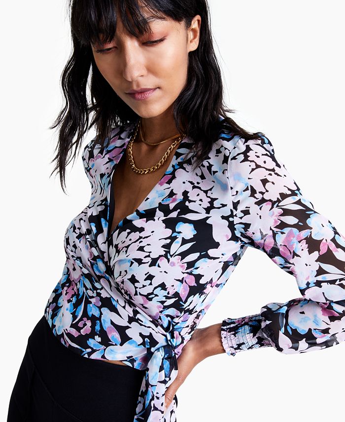 Bar III FloralPrint Wrap Top, Created for Macy's Macy's
