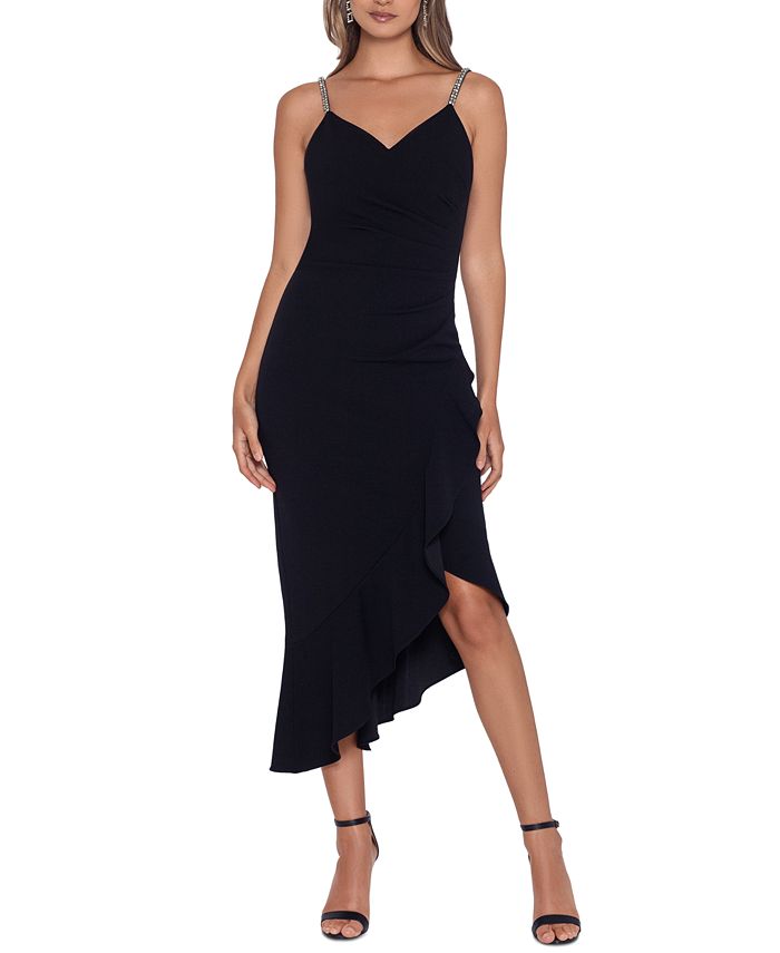 side ruched double strap crepe gown xscape