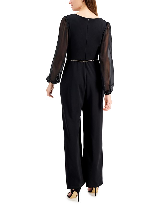 Connected ChainBelt SheerSleeve Jumpsuit & Reviews Pants & Capris