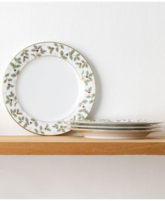 Holly & Berry Gold Set of 4 Salad Plates, 8.25"