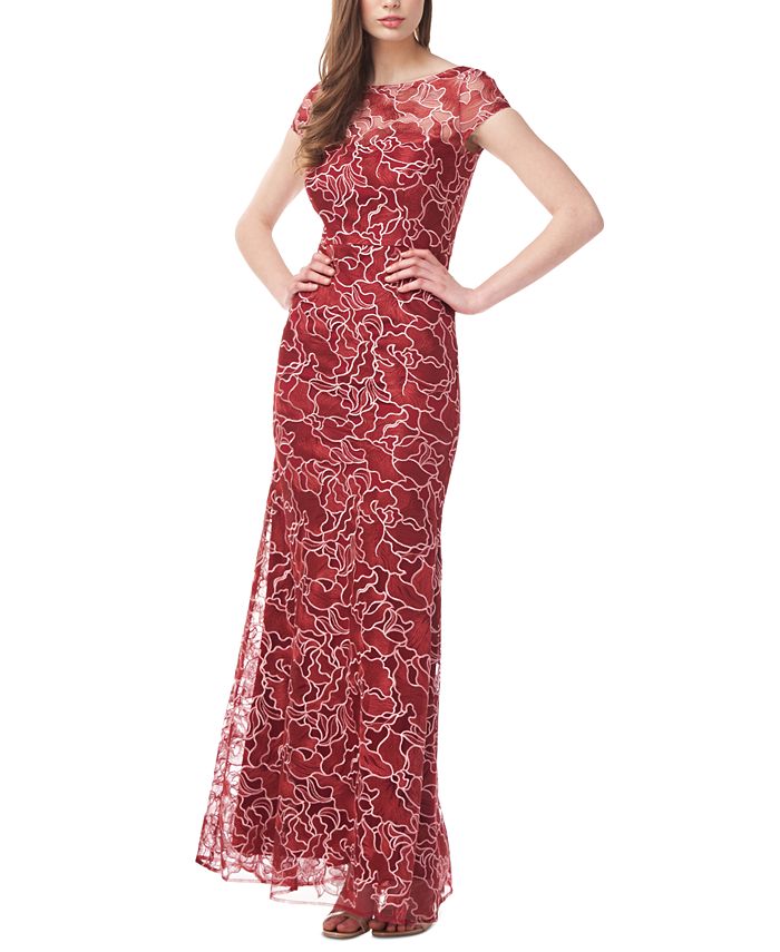 js collections floral appliqué gown