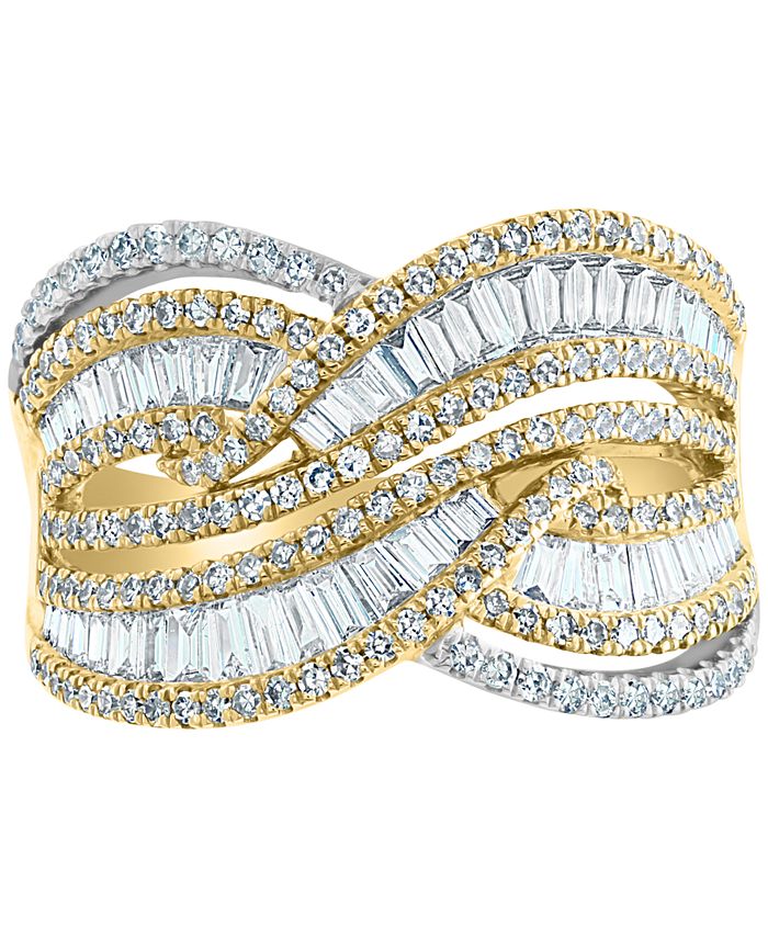 EFFY Collection - Diamond Round & Baguette Crossover Statement Ring (1-1/3 ct. t.w.) in 14k Gold & White Gold