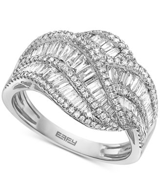 EFFY Collection - Diamond Round & Baguette Crossover Statement Ring (1-1/6 ct. t.w.) in 14k White Gold