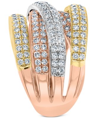 EFFY&reg; Diamond Multirow Crossover Statement Ring (1-3/8 ct. t.w.) in 14k Gold, White Gold & Rose Gold 