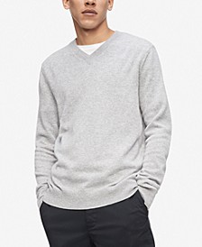 Men's Solid V-Neck Merino Wool Sweater