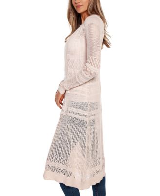 Pointelle-Stitch Duster Cardigan Sweater