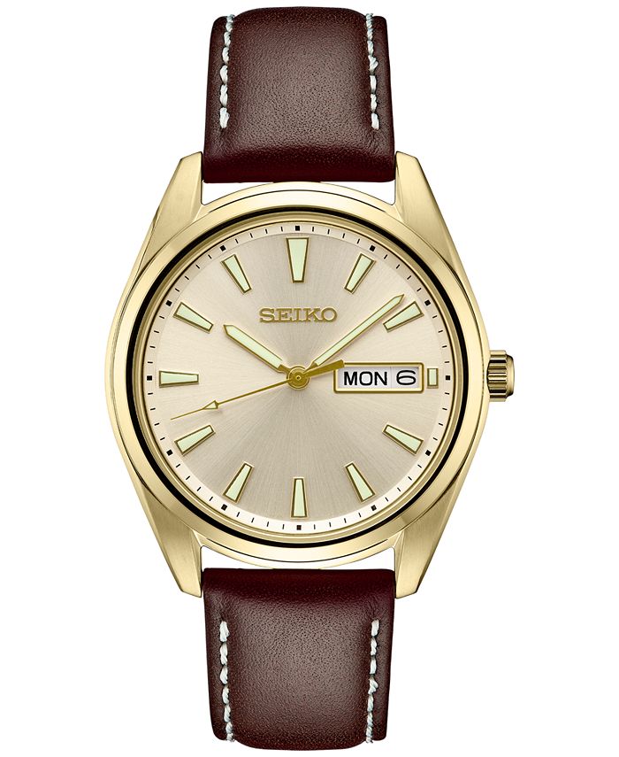 Seiko Men's Essentials Brown Leather Strap Watch 40mm & Reviews - All  Watches - Jewelry & Watches - Macy's