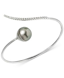 Cultured Tahitian Pearl (12mm) and Zircon (1/2 ct. t.w.) Flex Bangle Bracelet in Sterling Silver
