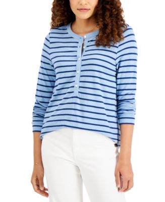 Style & Co Striped Cotton Henley Top, Created for Macy's - Macy's