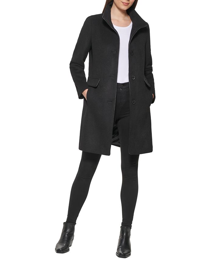 DKNY Women's Faux-Leather-Trim Walker Coat, Created for Macy's - Macy's