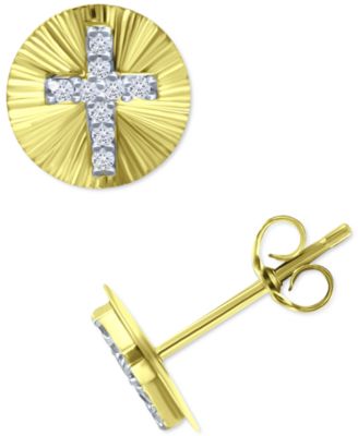 Cubic Zirconia Cross Disc Stud Earrings, Created for Macy's