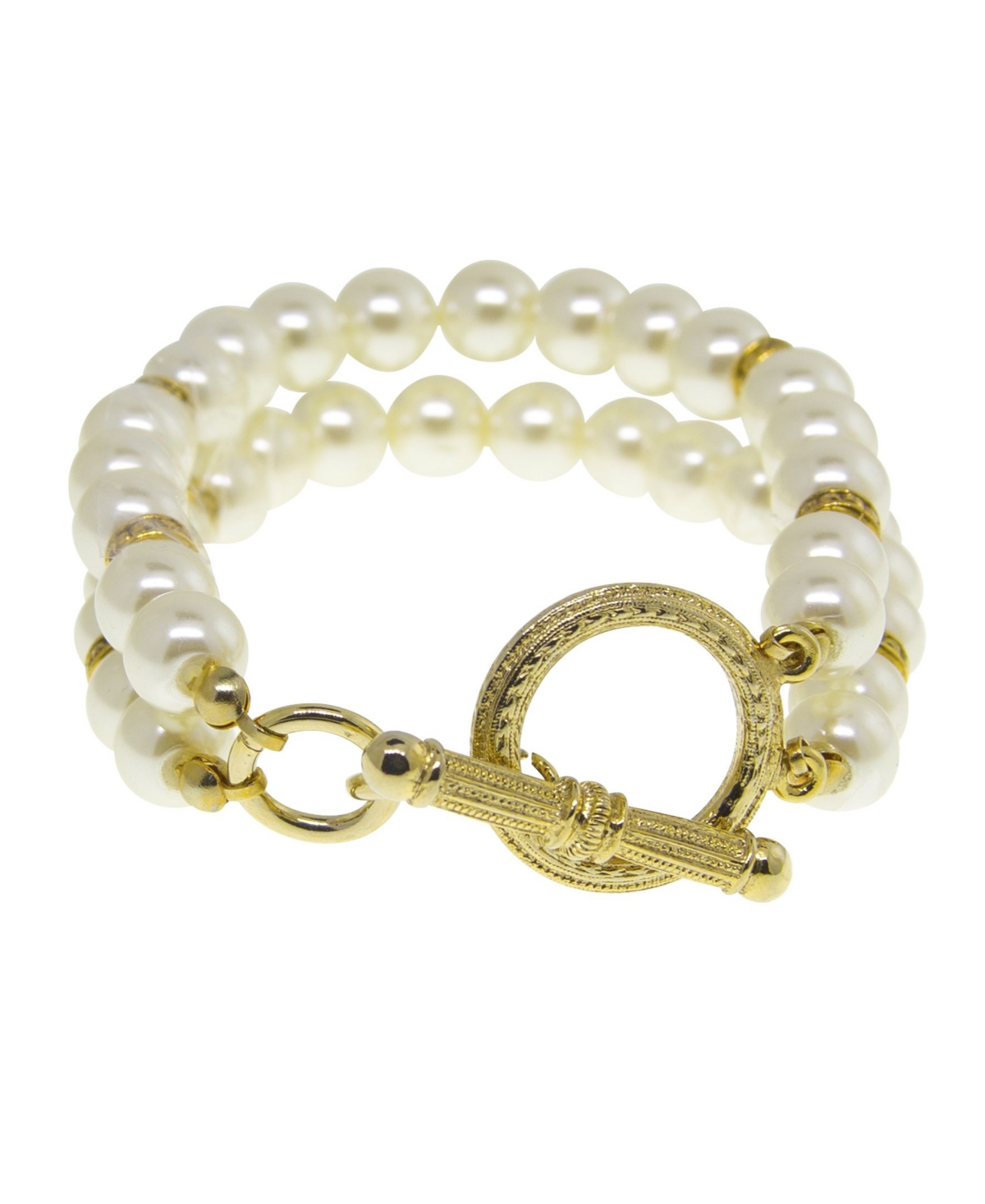 2028 14k Gold Plated Double Strand Toggle Bracelet In White