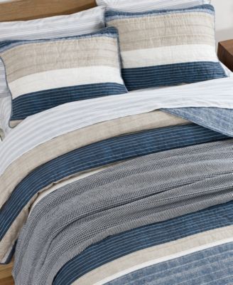 Ridgeport Blue Cotton Reversible 3 Piece Quilt Set, King