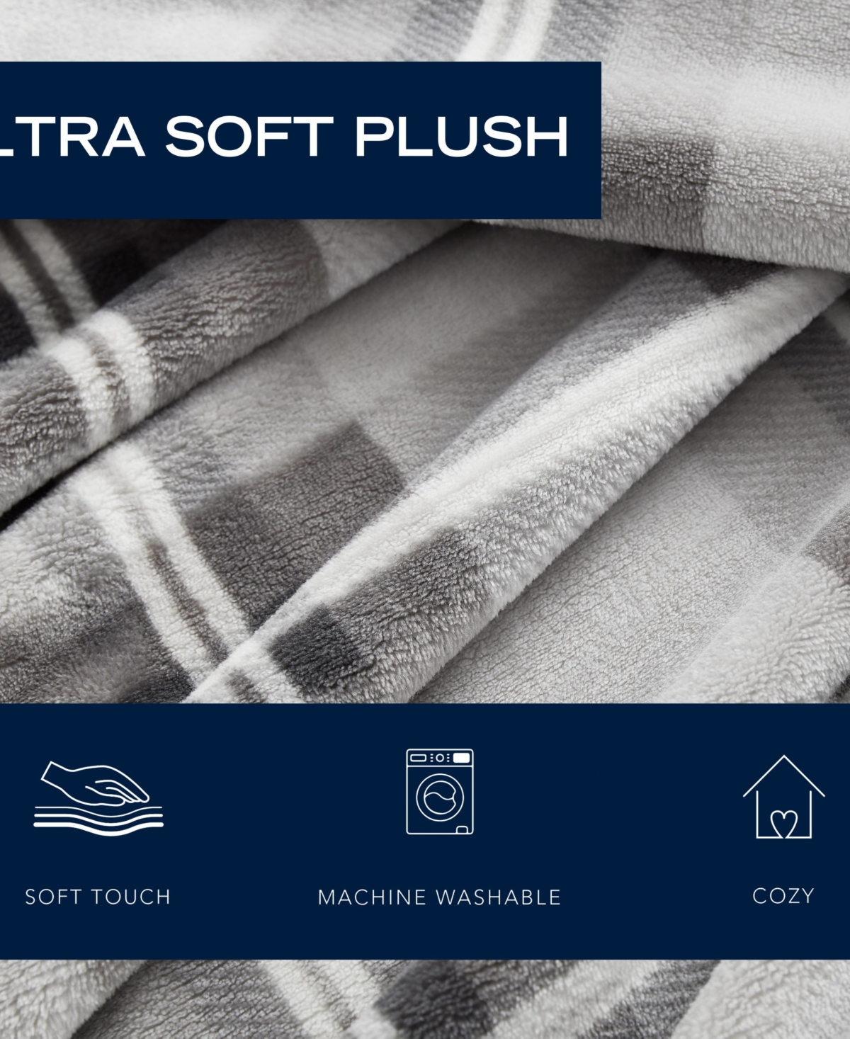 Nautica Solid Ultra Soft Plush Fleece Blanket, Twin In Gray Plaid