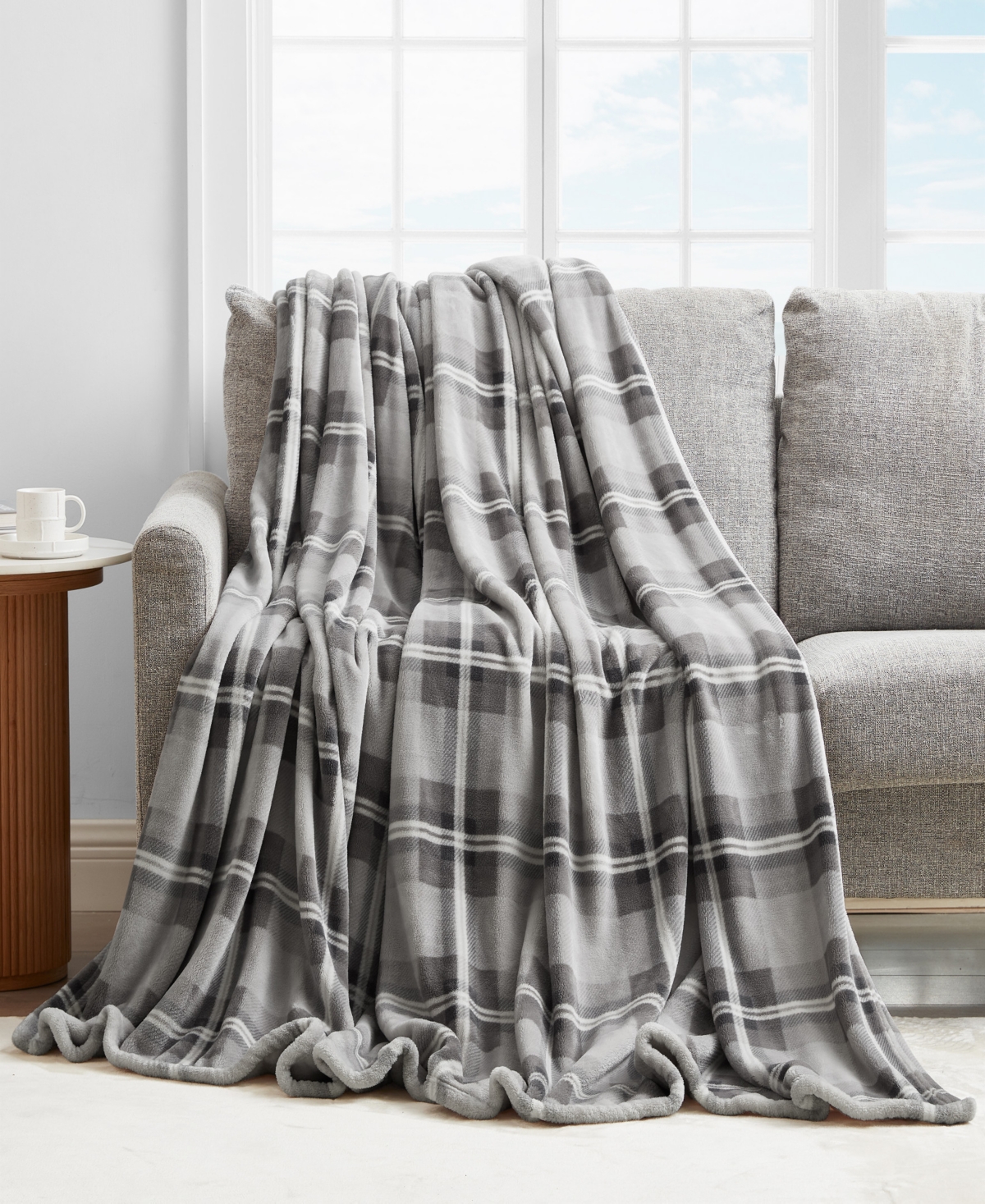 Nautica Solid Ultra Soft Plush Fleece Blanket, Twin In Gray Plaid