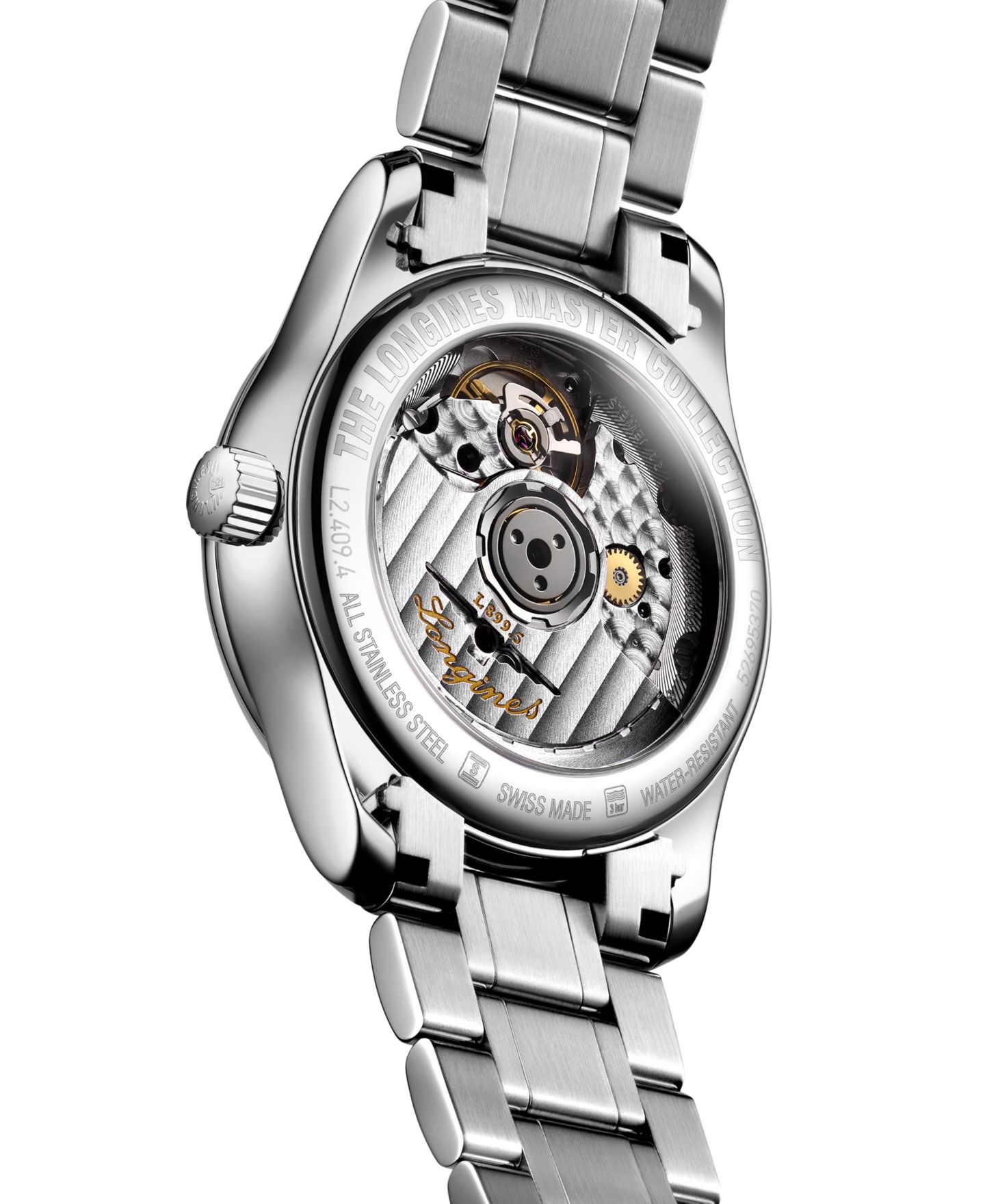 Женские часы Longines Swiss Automatic Master Moonphase Diamond (1/20 ct. t.w.) Stainless Steel Bracelet Watch 34mm — фото 3