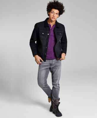 And Now This - Men's Fleece-Lined Denim Trucker Jacket