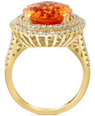 EFFY&reg; Citrine (9-1/3 ct. t.w.) & Diamond (1 ct. t.w.) Halo Ring in 14k Gold
