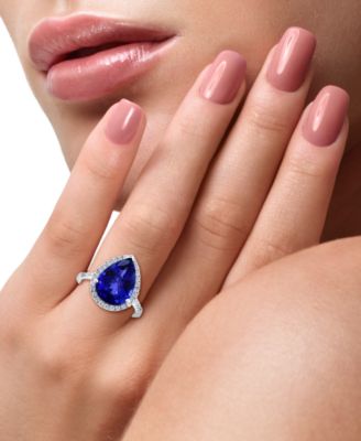 EFFY&reg; Tanzanite (6 ct. t.w.) & Diamond (3/8 ct. t.w.) Halo Ring in 14k White Gold