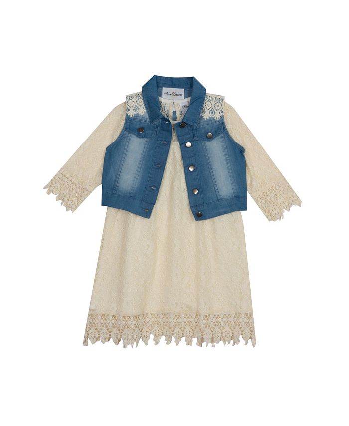 Rare Editions Toddler Girls Long Sleeve Lace Dress With Denim Vest Reviews Dresses Kids Macy S