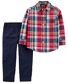 Toddler Boys Plaid Button-Front Shirt Pant, 2 Piece Set