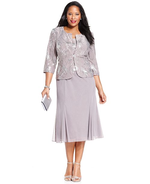 Alex Evenings Plus Size Sequined Chiffon Dress and Jacket - Dresses - Women - Macy&#39;s