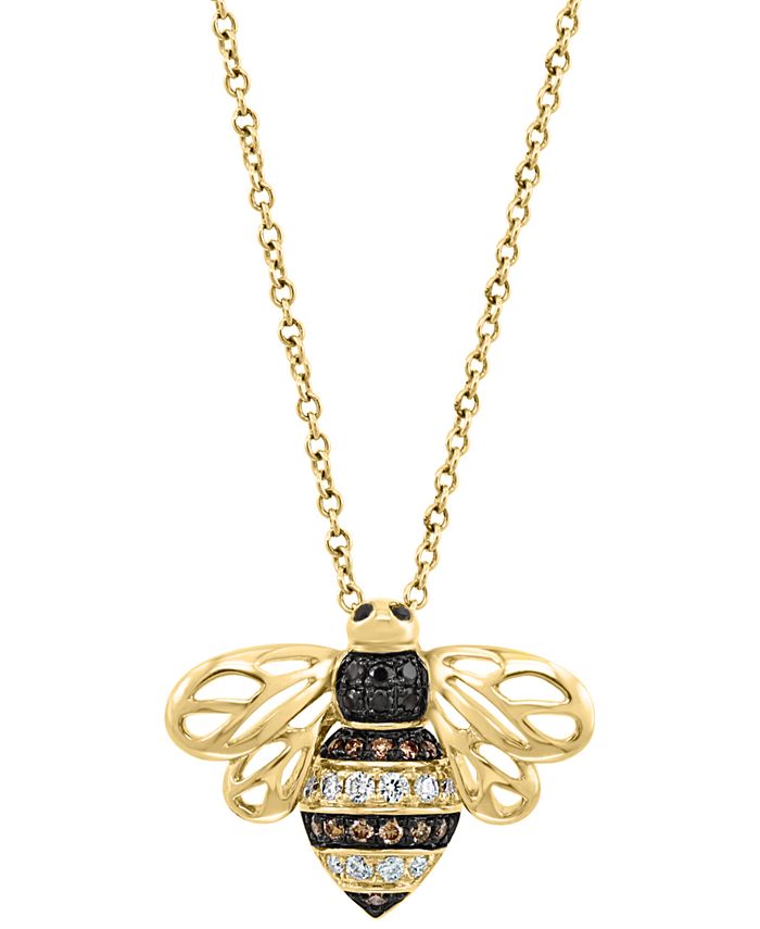 EFFY Collection - Multicolor Diamond Bee 18" Pendant Necklace (1/5 ct. t.w.) in 14k Gold