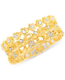 Gold-Tone 3-Pc. Set Crystal Heart & Flower Link Bracelets 