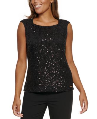 Calvin Klein - Petite Sequin Cap Sleeve Top