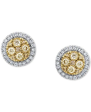EFFY Collection - YYellow & White Diamond Halo Cluster Stud Earrings (3/8 ct. t.w.) in 14k Gold and White Gold