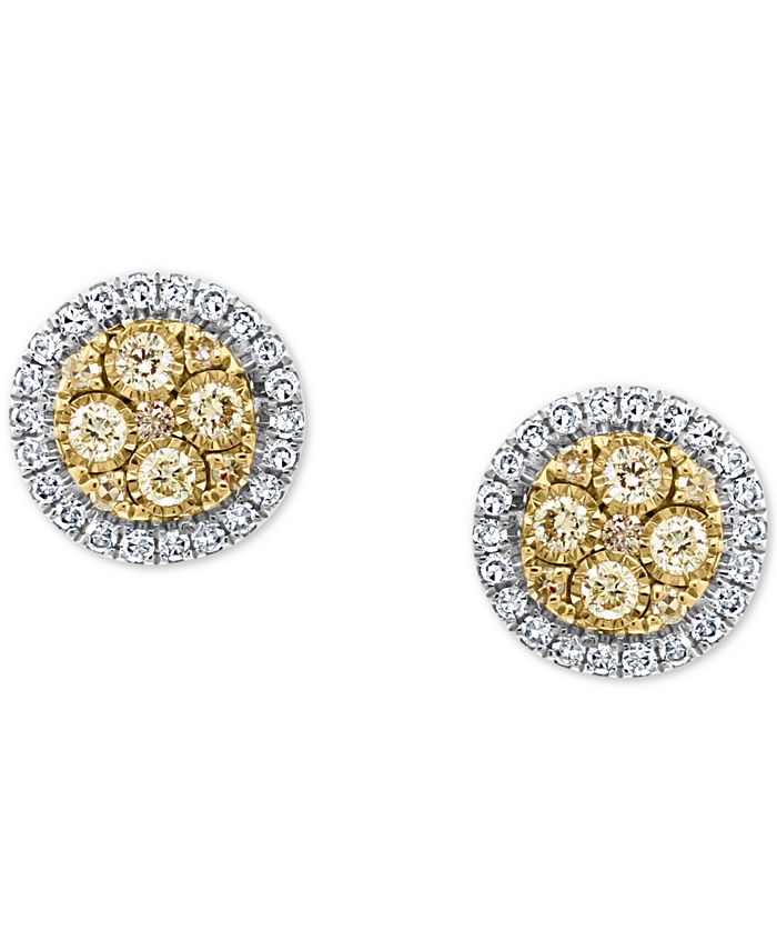 EFFY Collection EFFY® Yellow & White Diamond Halo Cluster Stud Earrings ...