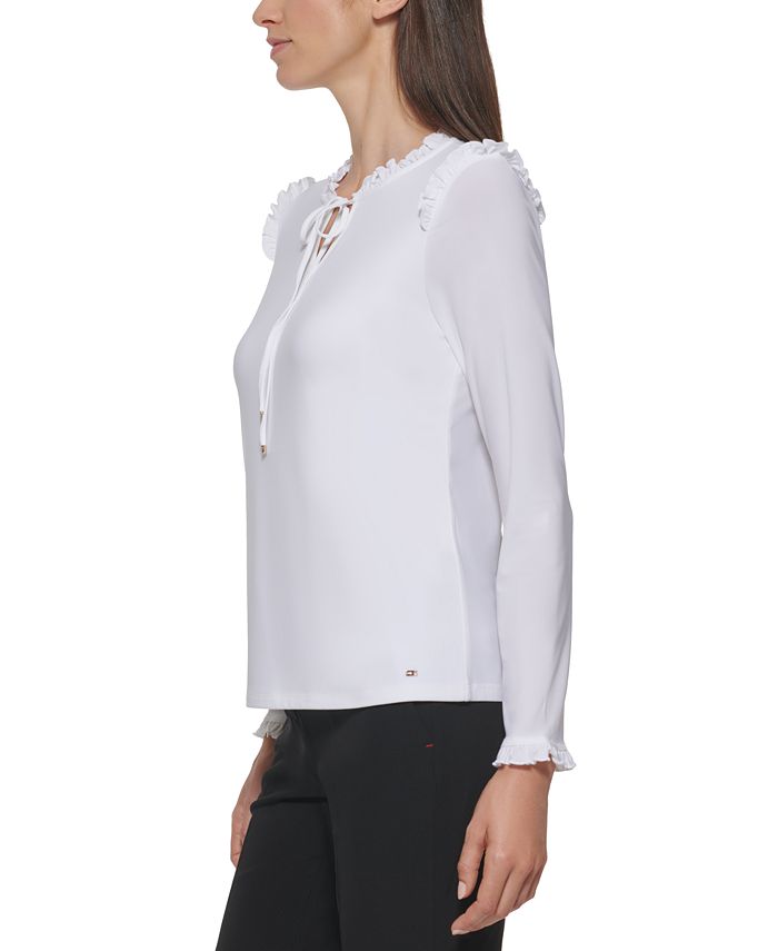 tommy hilfiger ruffled tie neck blouse