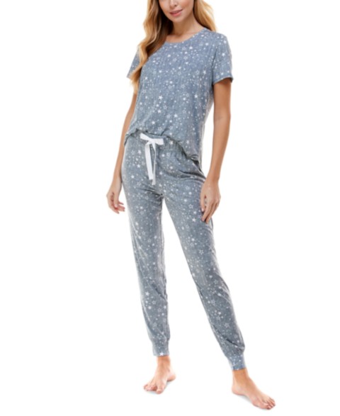 Женские Roudelain Printed Short Sleeve Top & Jogger Pajama Set