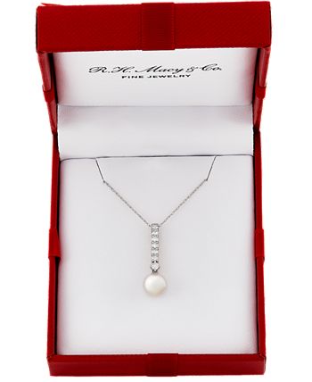 Honora - Cultured Freshwater Pearl 7-7.5mm and Diamond 1/5 ct. tw. Pendant 18" Necklace in 14k White Gold