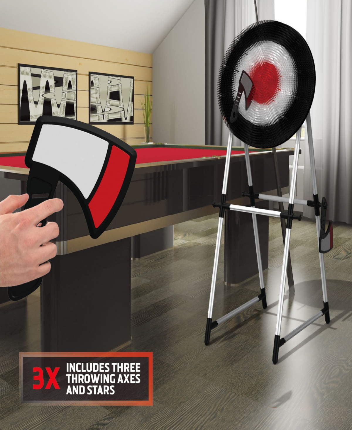 Black Series Axe Throwing Target Set-3 Plastic Axes, Indoor/outdoor In Black