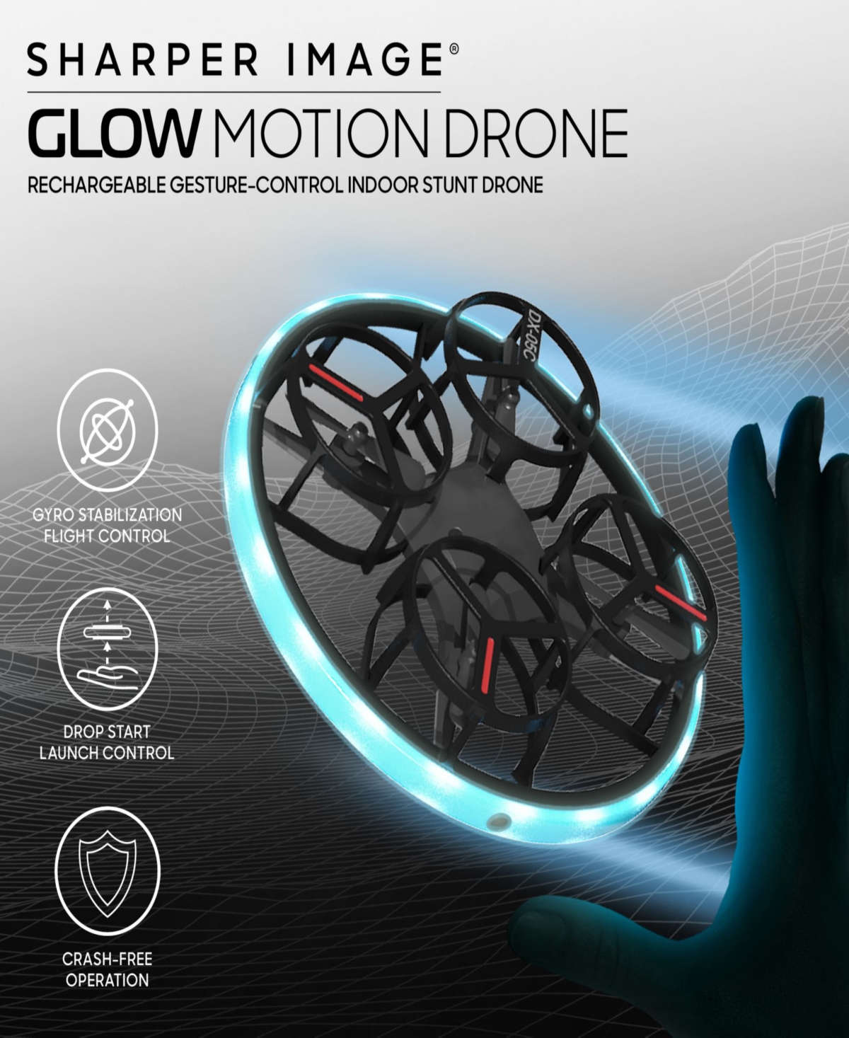 Shop Sharper Image Glow Motion Rechargeable Gesture-control Indoor Stunt Drone In Gray