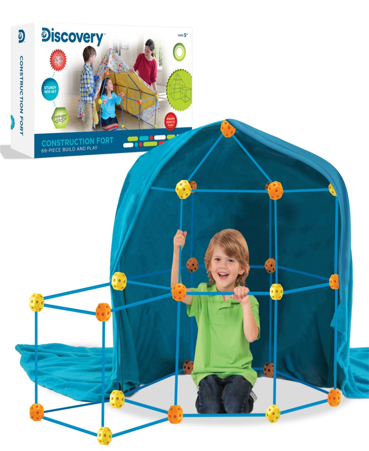 Discovery Kids' Flexible Construction Fort, Set Of 69 In Blue
