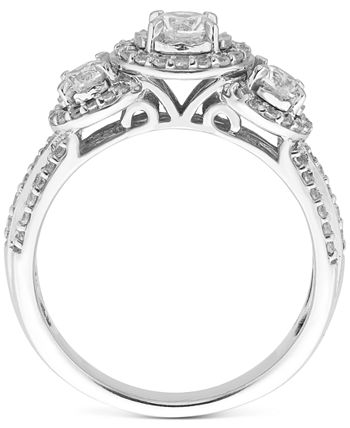 Macy's - Diamond Three Stone Halo Ring (1 ct. t.w.) in 14k White Gold