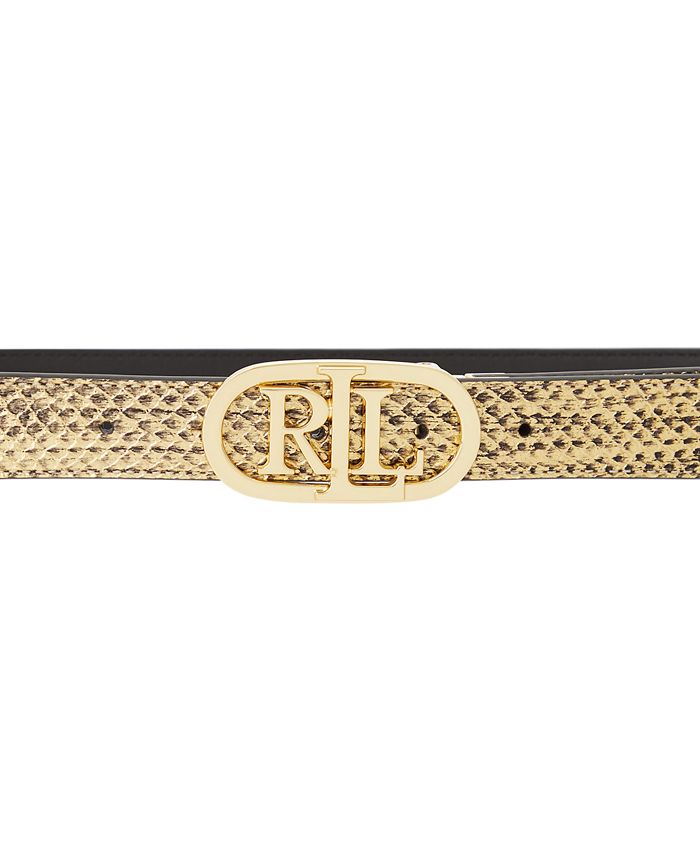 Lauren Ralph Lauren Metallic Python Skinny Reversible Leather Belt - Macy's