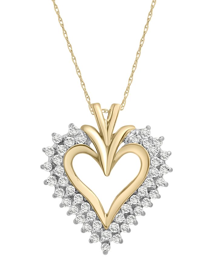Macy's - Diamond Double Heart 18" Pendant Necklace (1/2 ct. t.w.) in 10k Gold