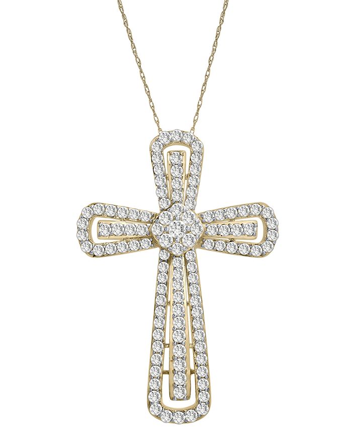 Macy's Diamond Cross 18" Pendant Necklace (2 ct. t.w.) in 10k Gold Macy's