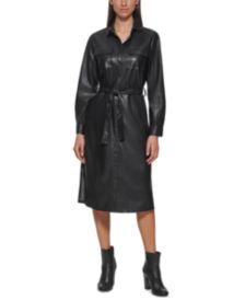 Long Sleeve Faux-Leather Shirtdress