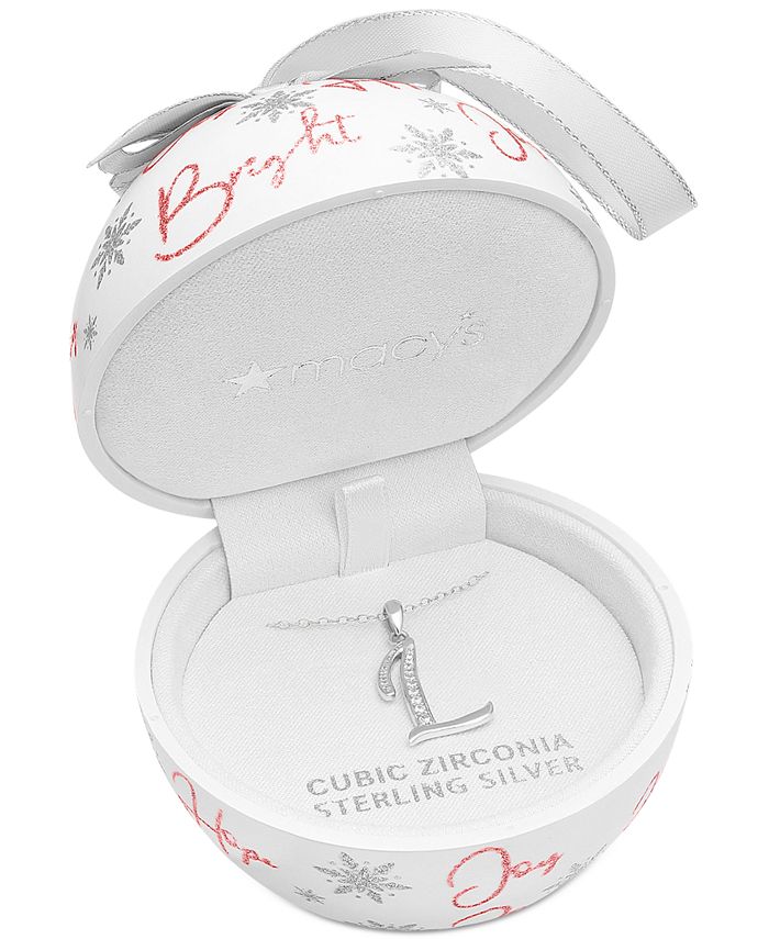 Ornament Box with Cubic Zirconia Initial 18 Pendant Necklace in Sterling  Silver (Also in Gold-Plated Sterling Silver)