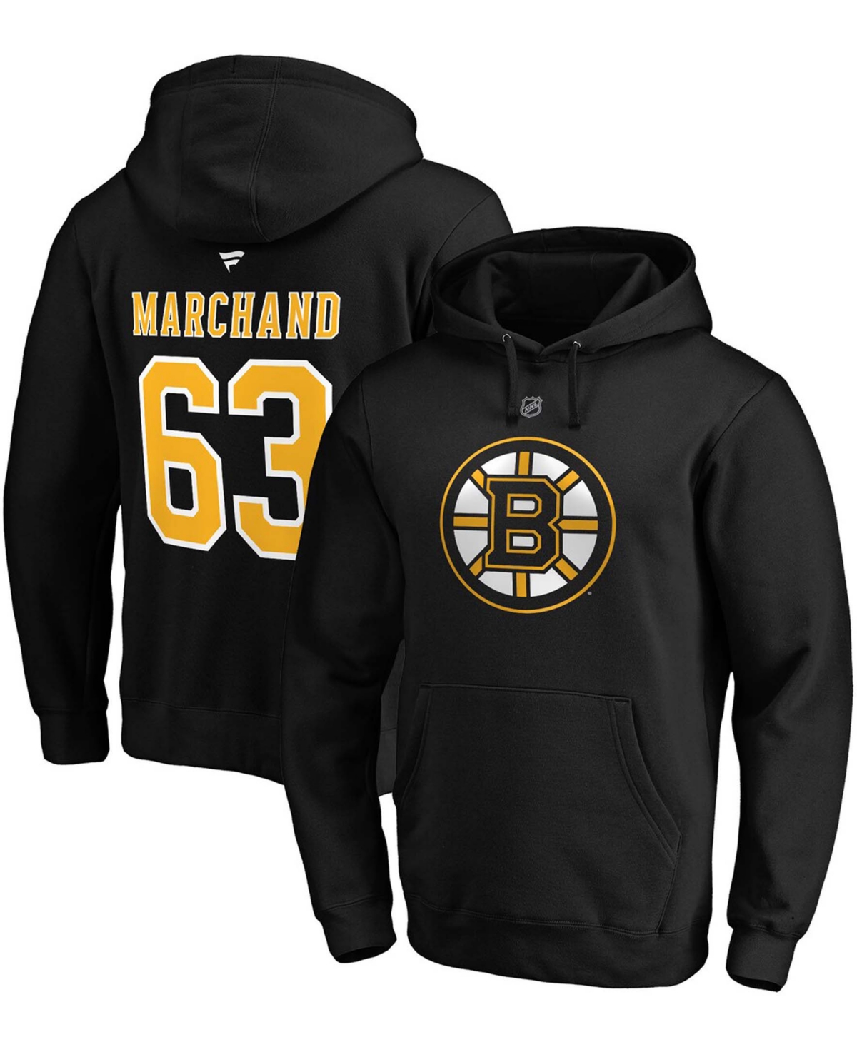 Men's Fanatics Branded Brad Marchand Black Boston Bruins Authentic Stack Name & Number Pullover Hoodie