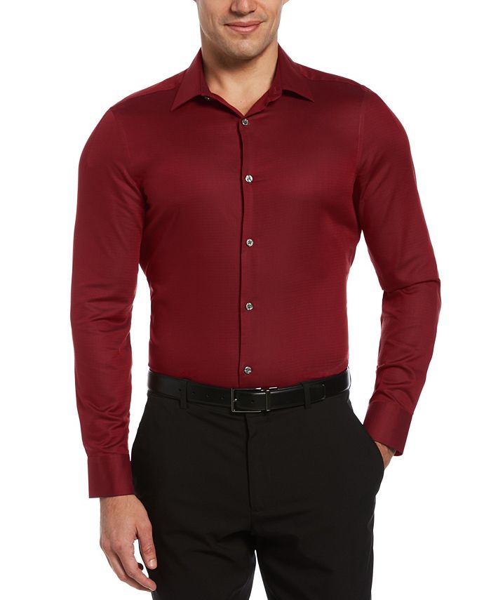 Perry Ellis Men's Slim Fit Resist Spill Dobby Long Sleeve ButtonDown