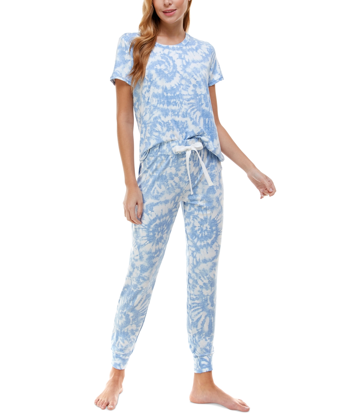 Roudelain Printed Short Sleeve Top & Jogger Pajama Set In Banshee Tie Dye