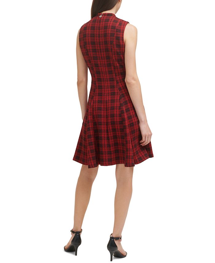 Tommy Hilfiger Women's Petite Belted Jacquard Fit & Flare Dress Wine Size 8 main image 1